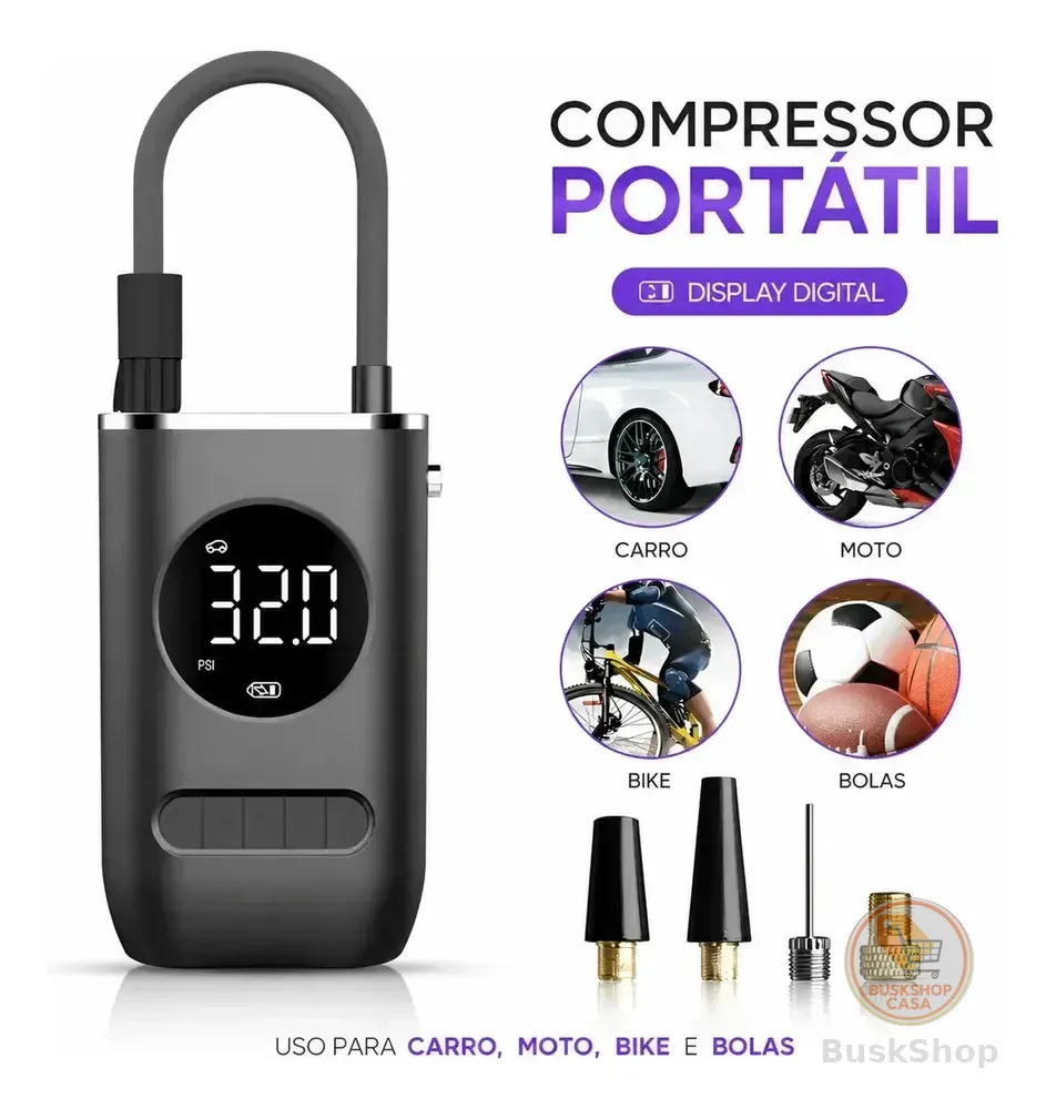 Calibrador De Ar Digital Para Pneu Portátil Compressor Usb