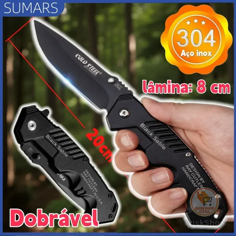 Canivete Dobrável Aço Inox com Trava para Camping Pesca Churrasco Multiuso
