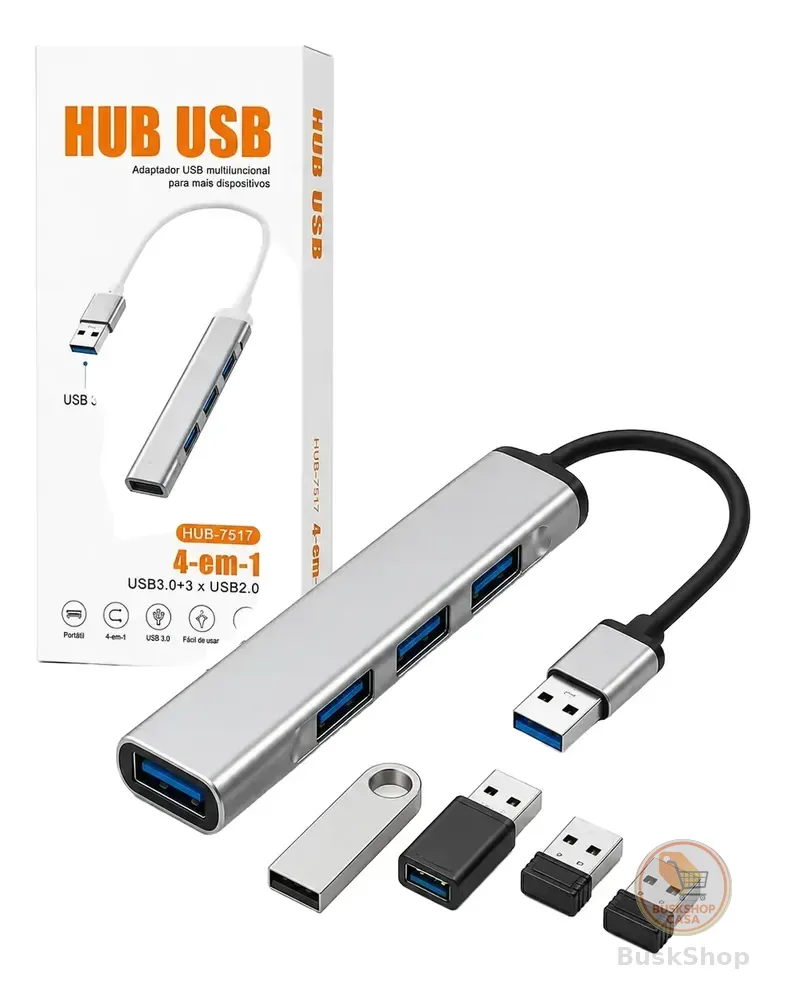 Hub Usb Adaptador 3.0 Extensor 4 Portas Computador Notebook Cinza