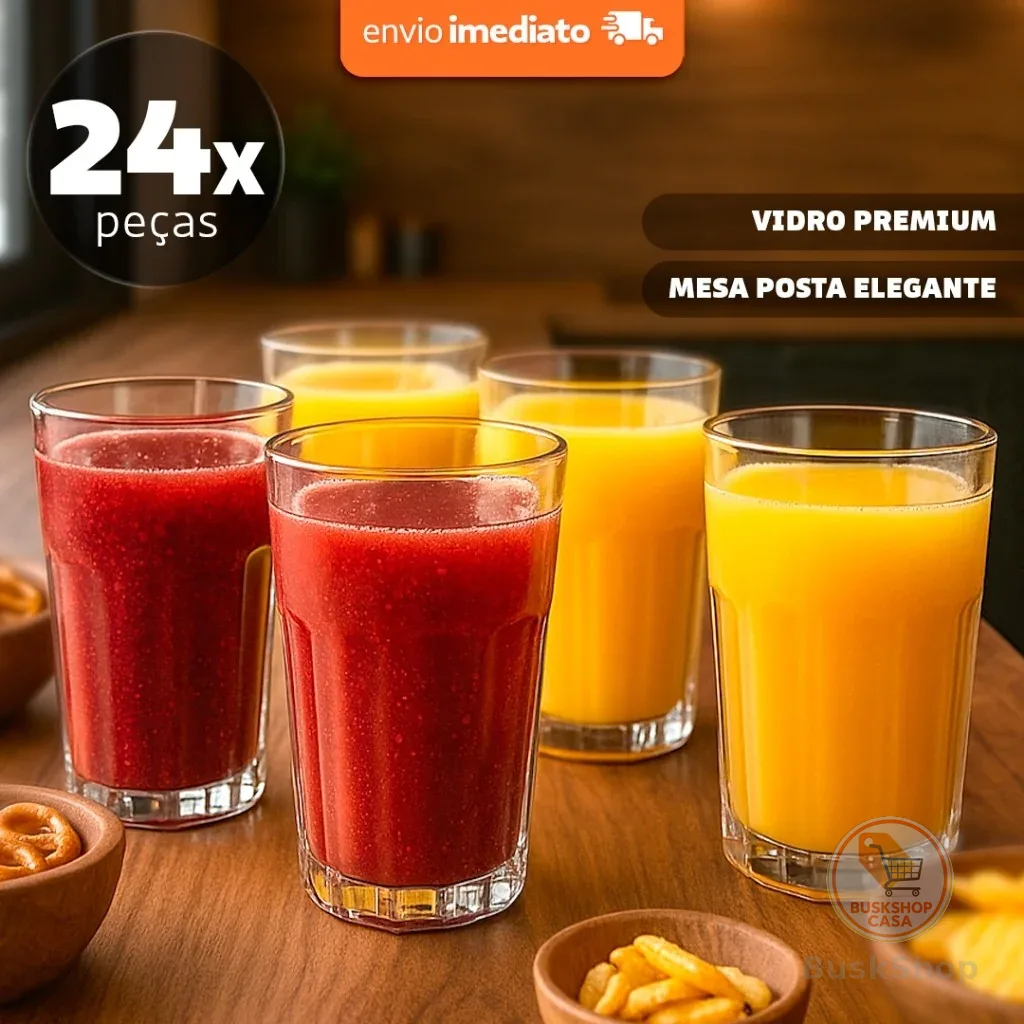 Kit 24 Copos Otto 420 ml Vidro Premium para Suco, Drink e Água Dia a Dia
