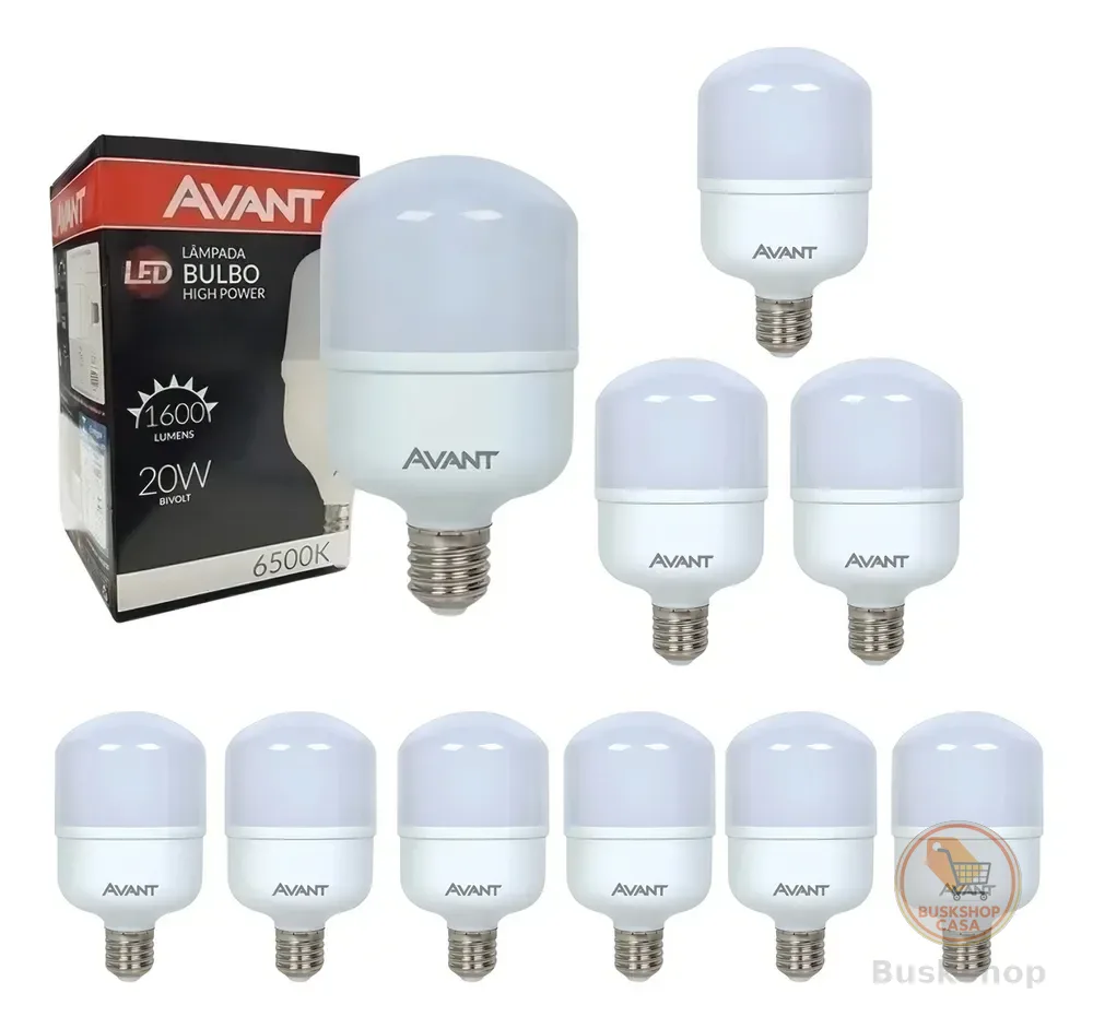 Kit com 10 Lâmpadas Led 20w Bulbo 6500k Luz Branca Avant Luz Branco-frio
