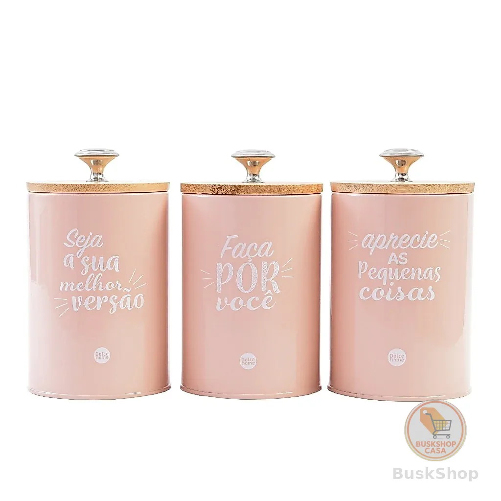 Kit 3 Potes de Metal com Tampa – Organizador Hermético para Café, Açúcar, Chá