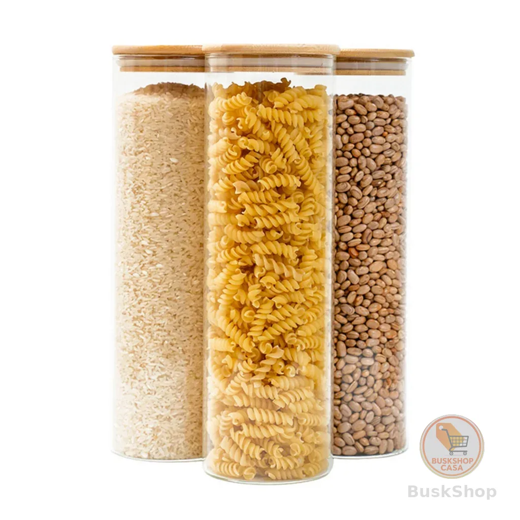 Kit 3 potes de vidro 2L tampa de bambu herméticos - Tud