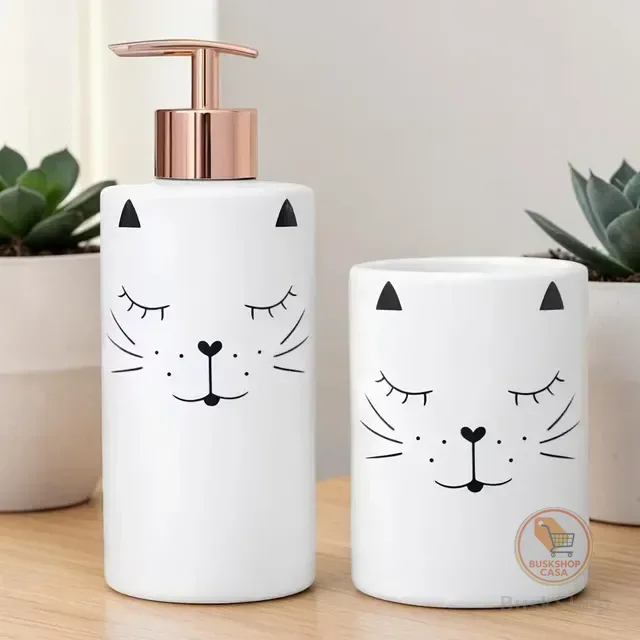 Kit Banheiro Lavabo Porcelana Porta Sabonete Líquido Escova