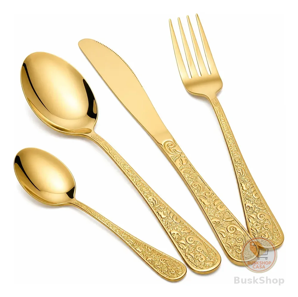 24 Peças Kit Conjunto De Talheres Garfo E Faca Inox Dourado Dourado