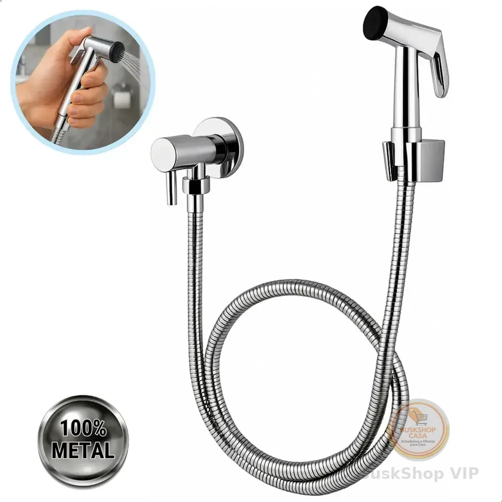 Ducha Higiênica Soft Inox Chuveirinho Completa 100% Metal 1/4 De Volta Cromada Cromado Brilhante