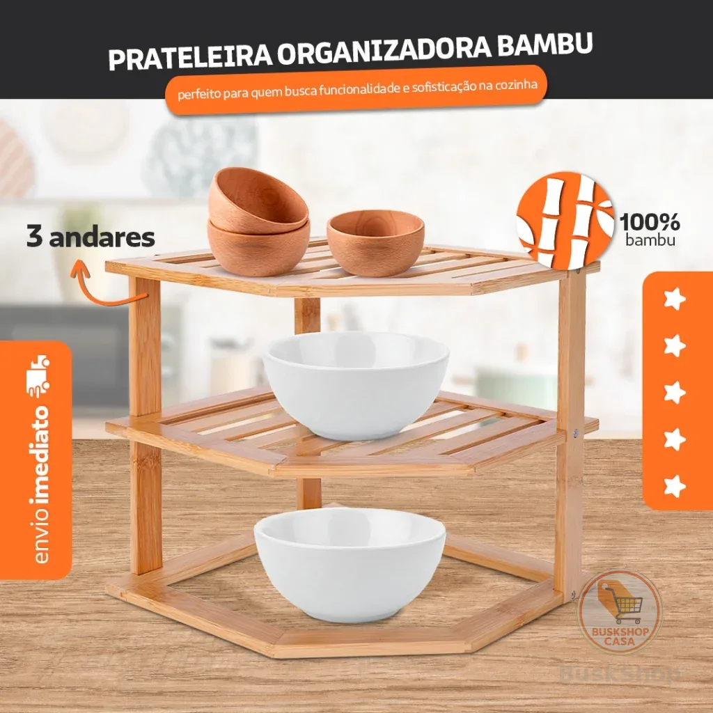 Prateleira Organizador Tripla Em Bambu Multiuso- Bhz Store