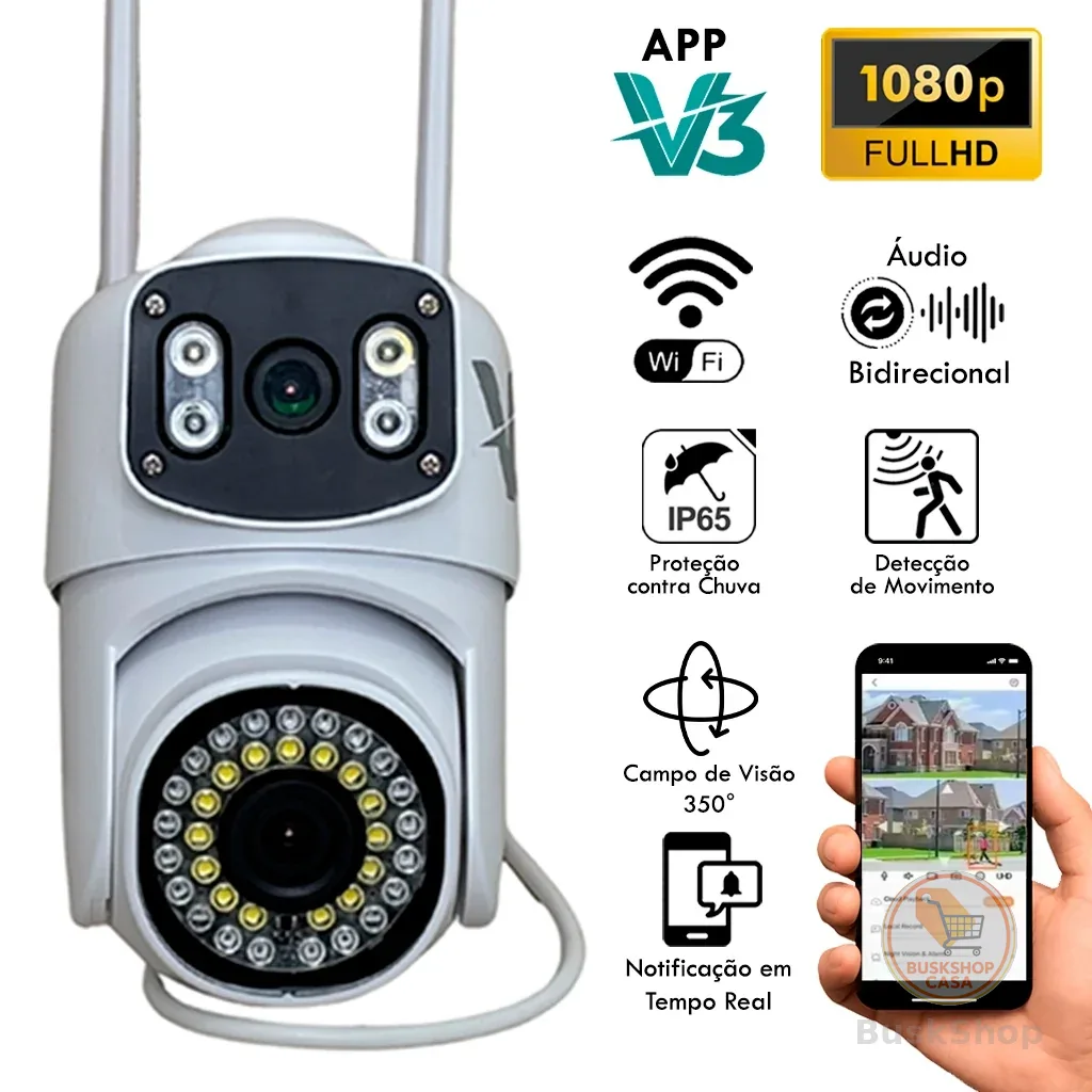 Camera Inteligente V3 Smart Wi-Fi 1080P Full HD Detecção de Movimento, Visão Noturna e Lente Dupla