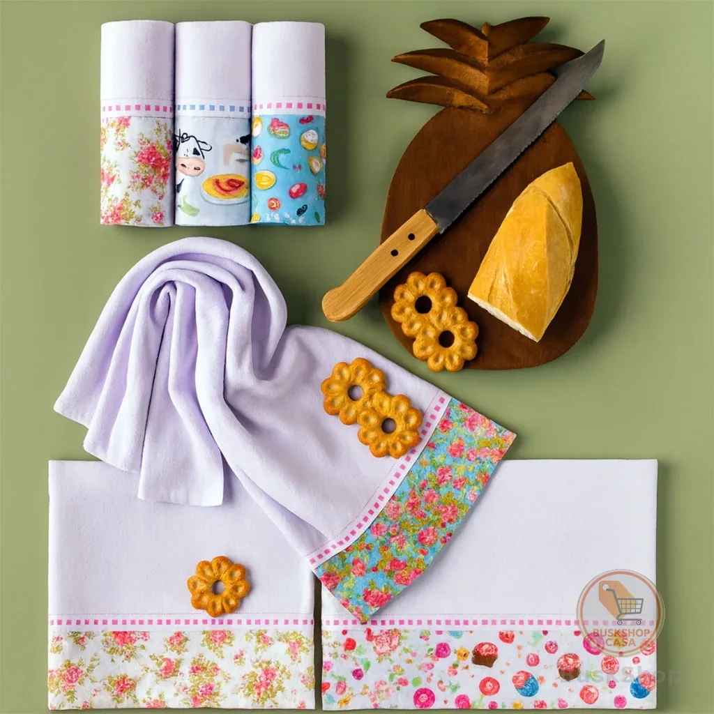 Kit 5 Panos de Prato Barrado Premium – Sacaria 100% Algodão, Estampas Sortidas