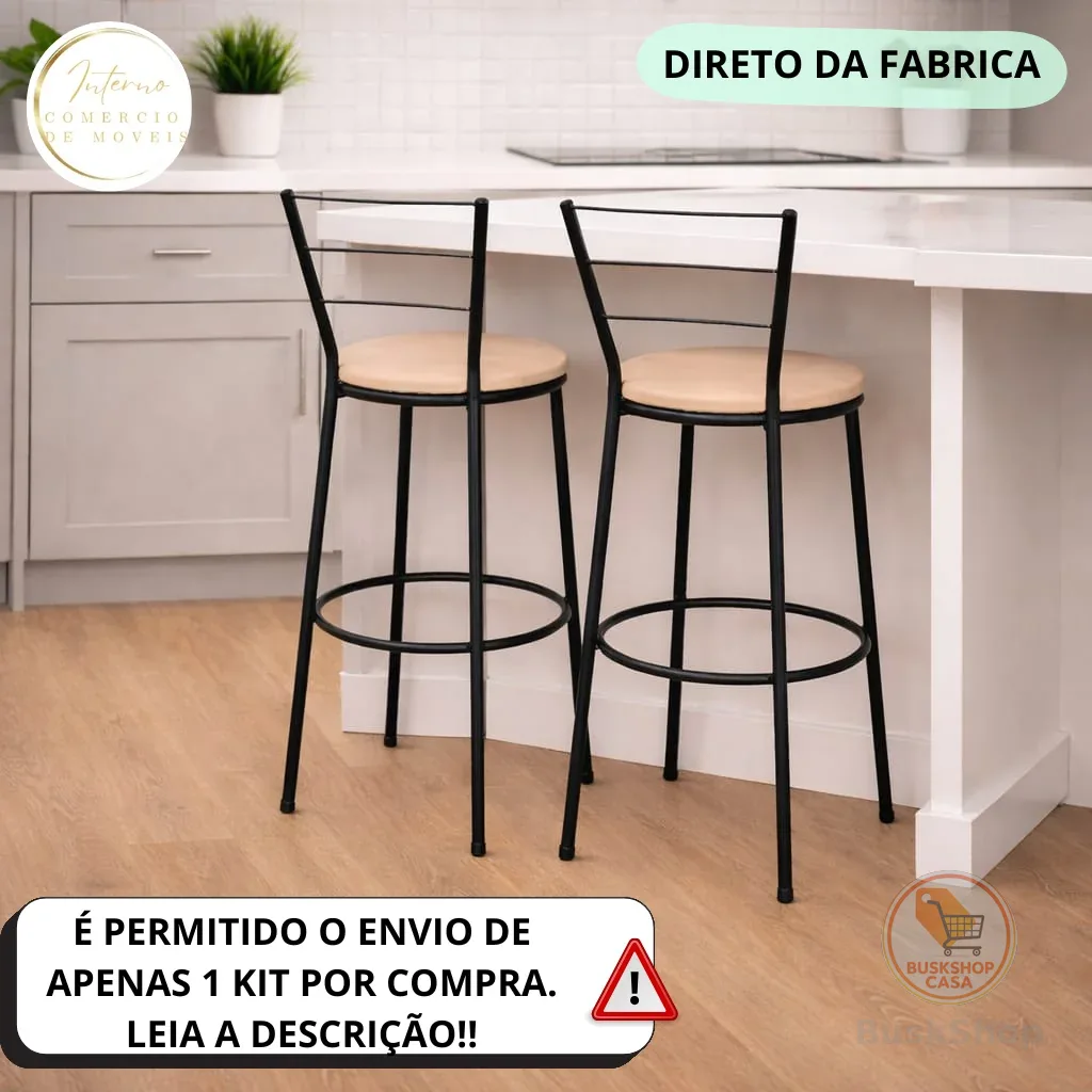 KIT 2 BANQUETA ALTA 3 ARAME AREA GOURMET BALCAO AMERICANO