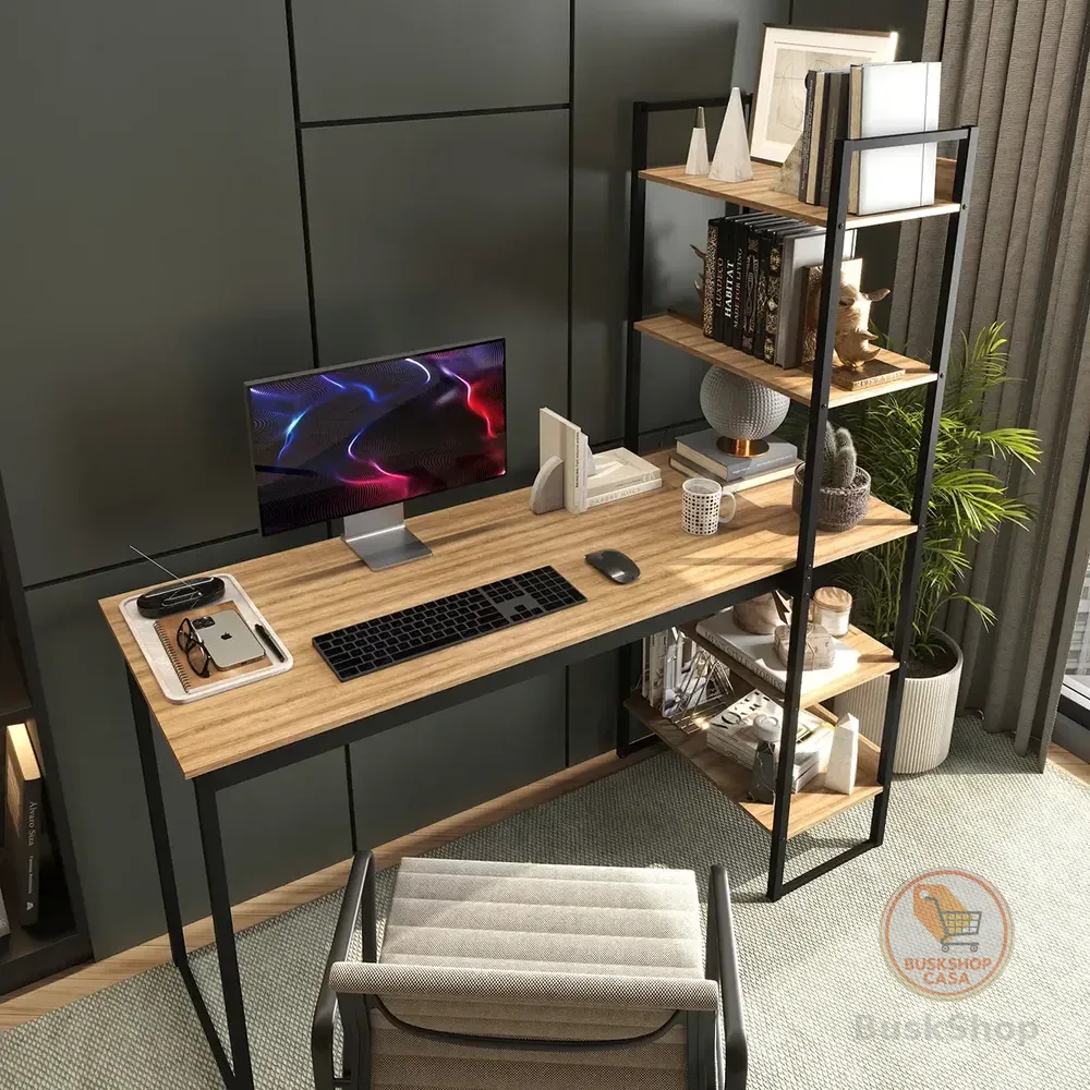 Mesa Escrivaninha Industrial 5 Prateleiras Athenas Shoop 140cm