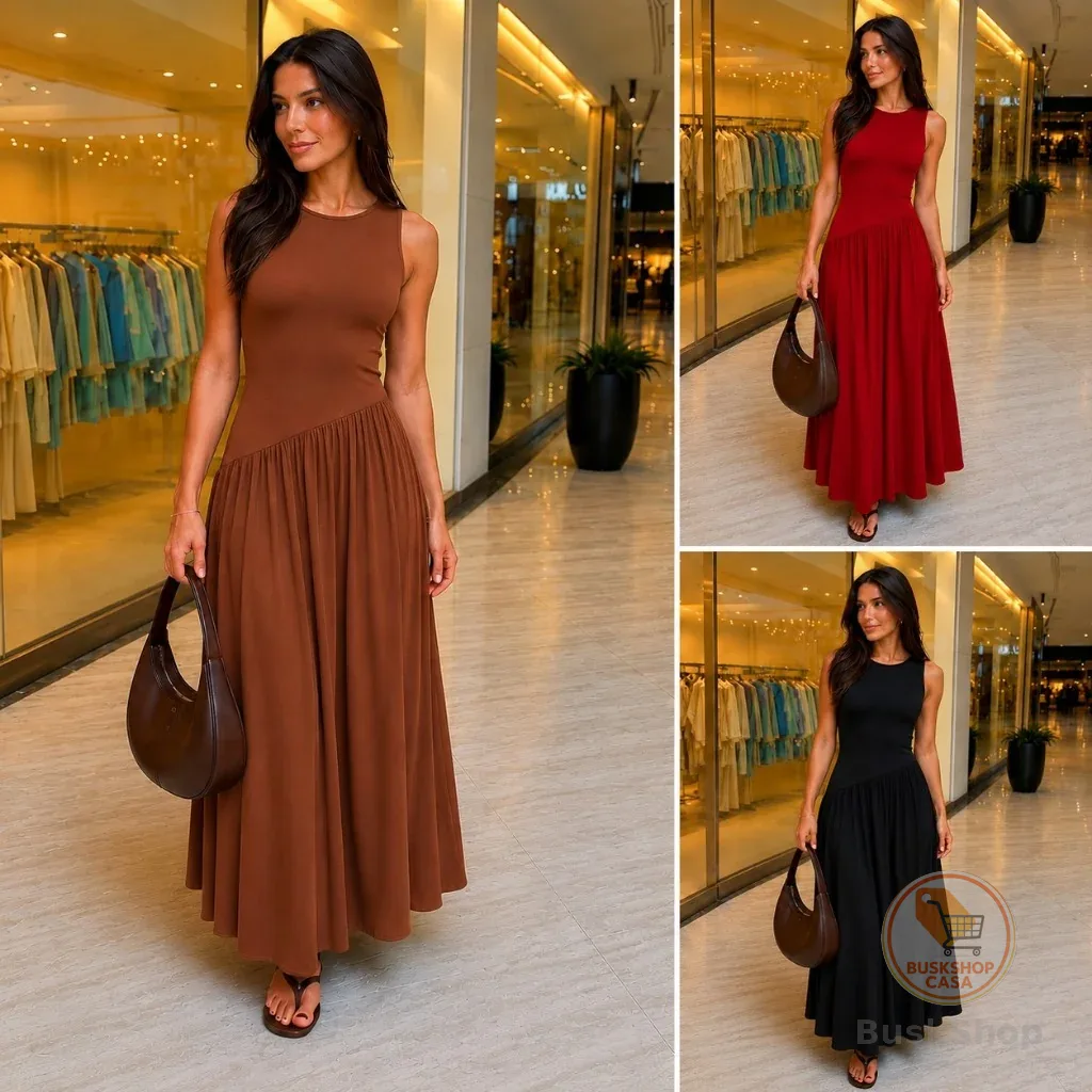 Vestido Midi Feminino Suede Casual Elegante Soltinho Básico Assimétrico