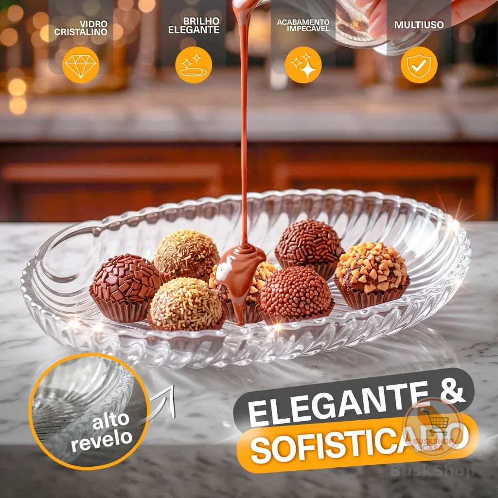 Travessa Vidro Cristalino Perolada Centro Mesa Elegante