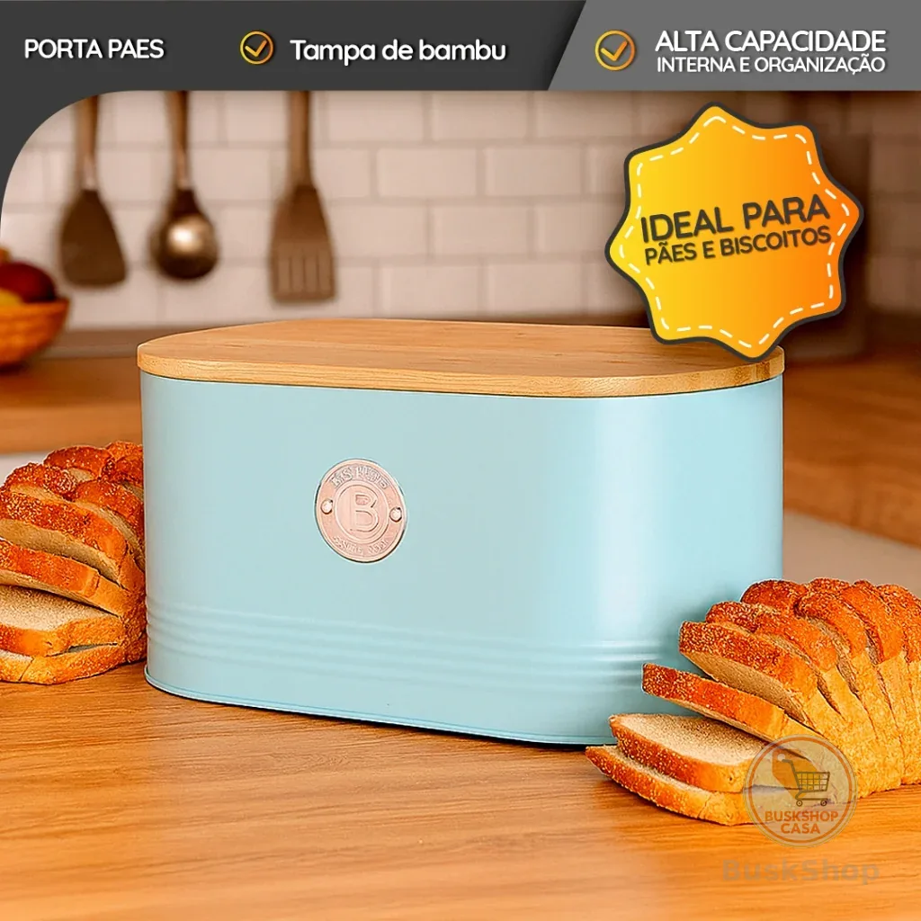 Porta Pão Retrô com Tampa de Bambu Para Paes - Biscoitos Elegante e Resistente