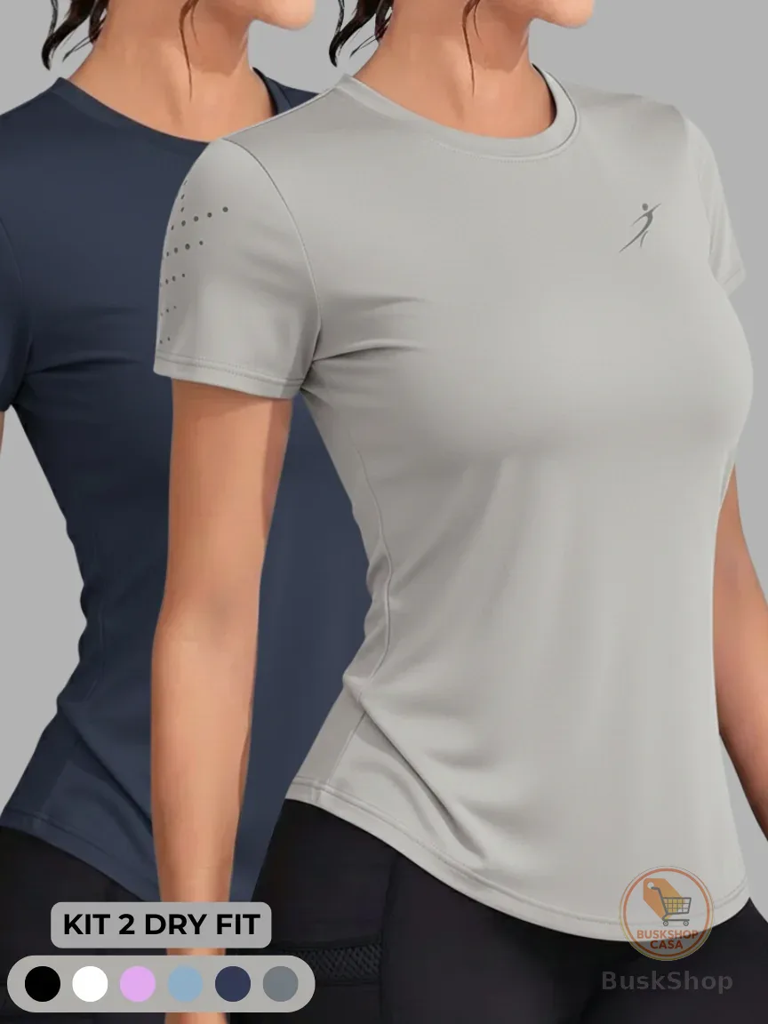 Kit 2 Camisetas Dry Fit Feminina Academia Fitness Esportiva Caminhada Corrida Treino Proteção UV
