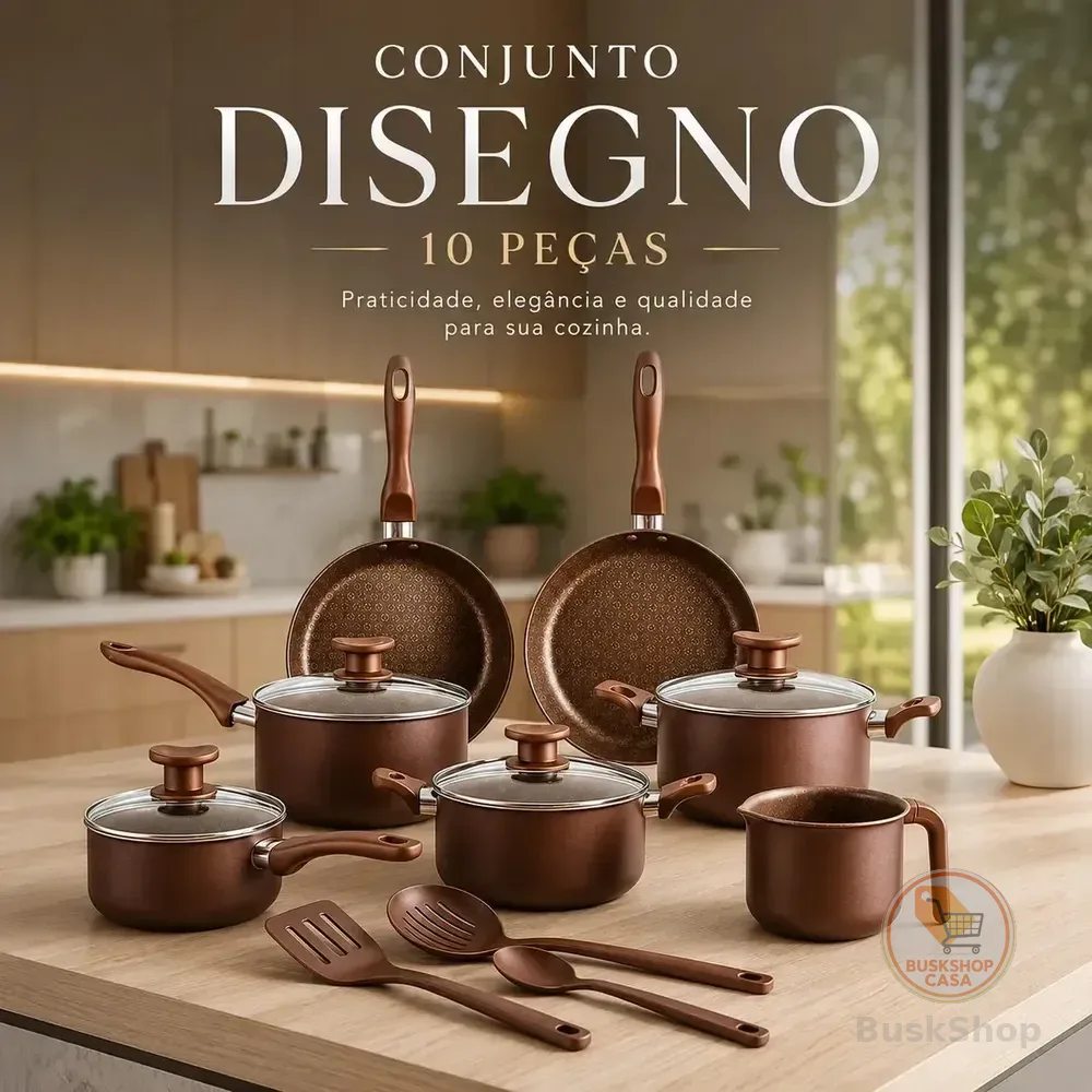Jogo De Panelas 10 Peças Antiaderente Marrom Com Tampa De Vidro Linha Familiar Designo Cozinha Alumínio Revestido Ideal Para Fritura Arroz Vapor Fogão Gás Elétrico