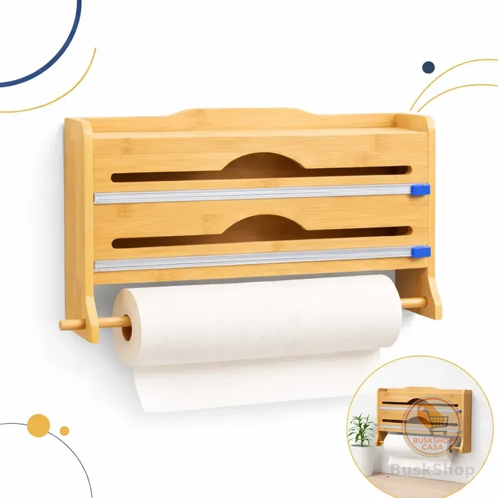 Organizador Cozinha Bambu 3 Rolos Corte Fácil Compacto Casas Bambu Natural