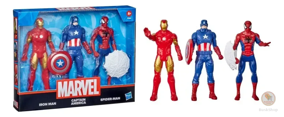 Pack 3 Bonecos Marvel Hasbro Homem Aranha Homem de Ferro Capitão America