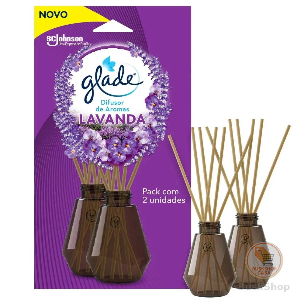 Difusor de Ambiente Glade, 2 Unidades de 100ml com Óleos Essenciais, Lavanda, 6 Varetas Cada