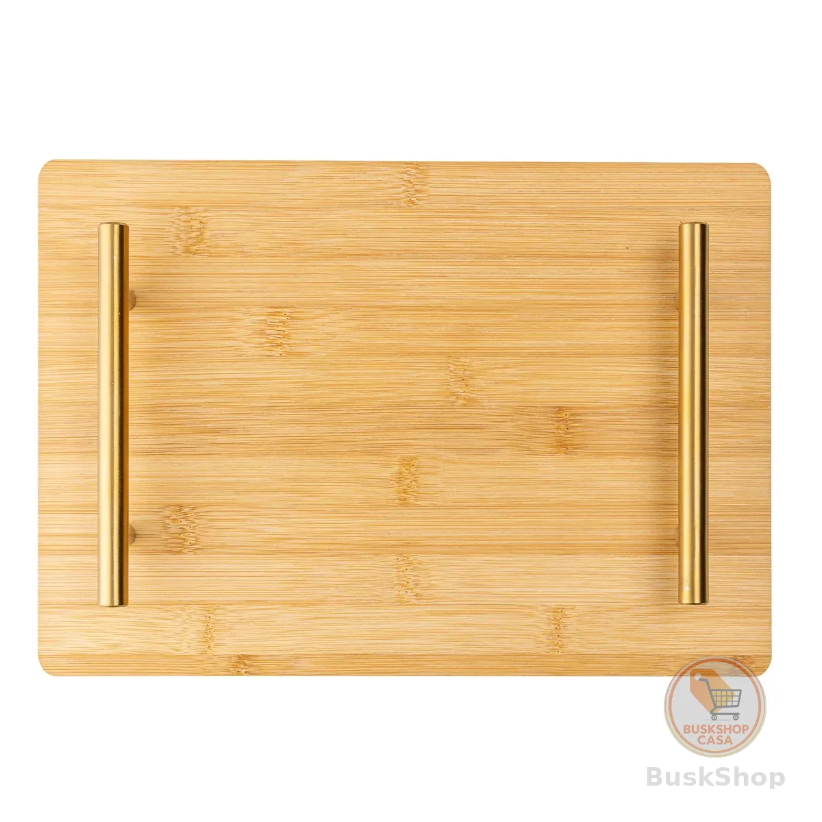 Bandeja com Alça de Metal Dourada Seattle 30cm x 21cm Natural Bambu
