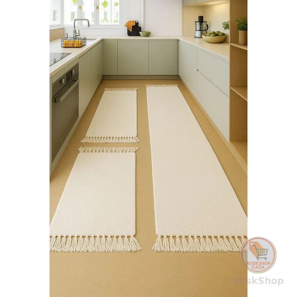 Jogo de Passadeira de Tear, Tapete de Cozinha, 3 Peças Algodão