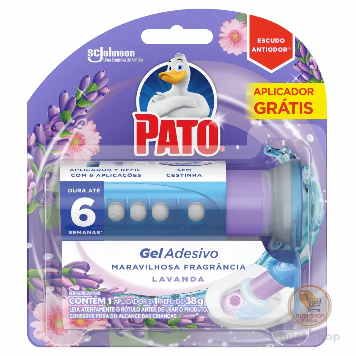 Pato Desodorizador Sanitário Gel Adesivo Lavanda com Aplicador, 6 Discos