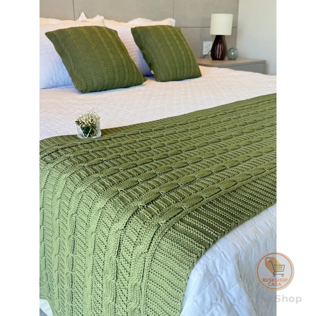 Título: Kit Manta Peseira Tricot Trança Cama Casal Queen King + 2 Capas Almofadas Decorativa Premium Sofá FI