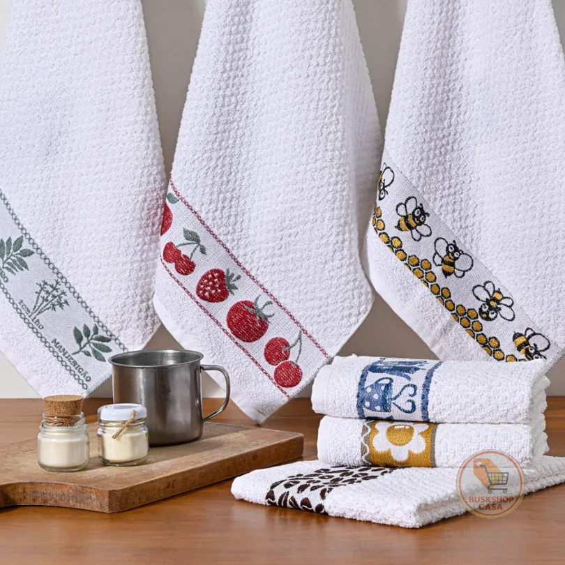 Pano De Copa Kit 5 ou 10 Toalhas Prato Felpudo/Atoalhado - Jacquard - 100% Algodão - 45cm x 70cm