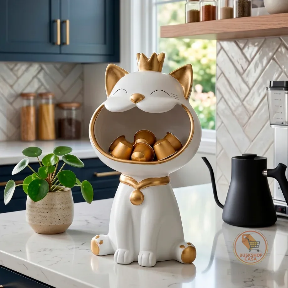 Enfeite Gato Porta-Doces Vaso de Cerâmica Presente Decorativo Mesa Infantil Baleiro Bomboniere Festa