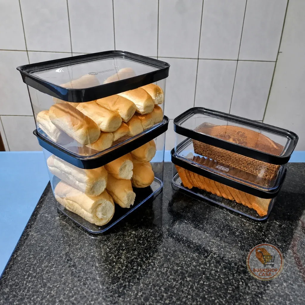 Kit 4 Potes Herméticos Helsim Porta Pães Torradas e Pão de Forma Organizador de Cozinha