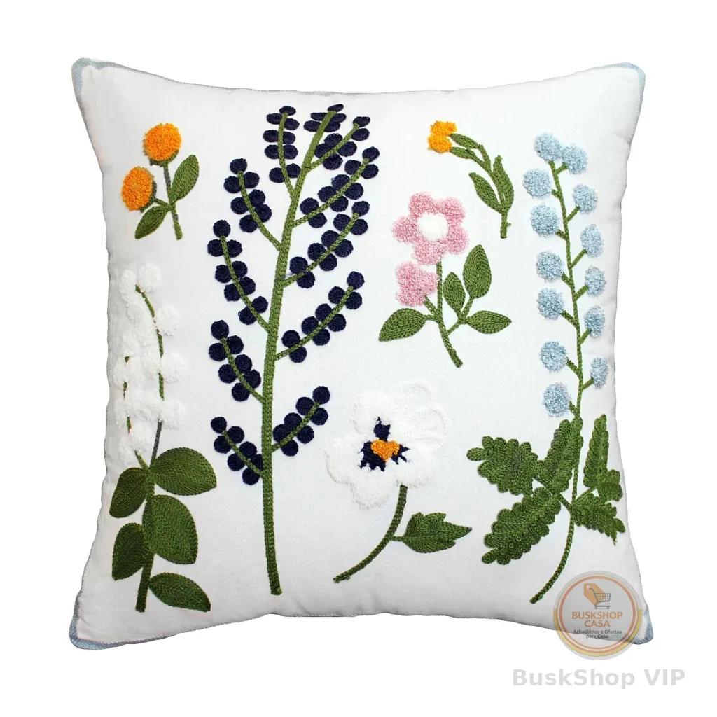 Capa de Almofada 45x45cm Bordada Flor Artesanal Decoração Floral Sofá e Cama Diversas Estampas