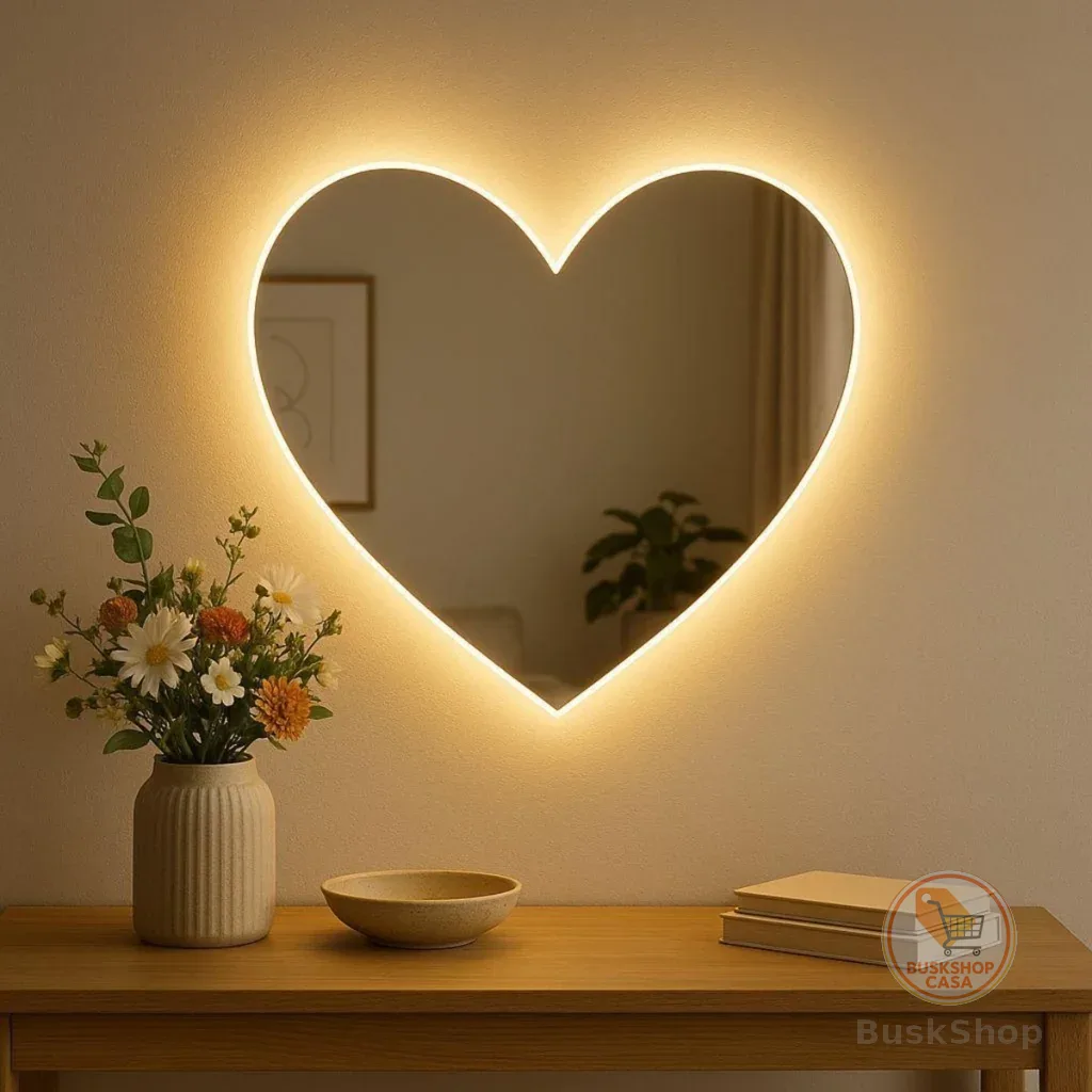 espelho com led de coraçao para penteadeira sala banheiro quarto infantil blogueira 50