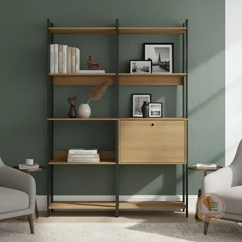 ✨Kit 2 Estantes Para Livros 1 Porta 10 Prateleiras Estilo Industrial Lâmina Mel/preto - Brv Móveis