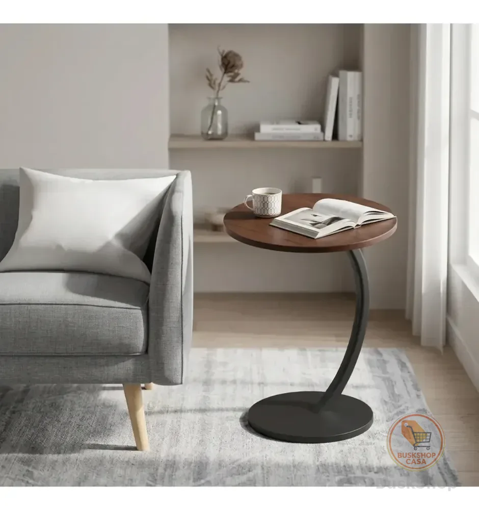 Mesa Lateral Redonda Apoio Sofa Notebook MDF Decorativa Marrom