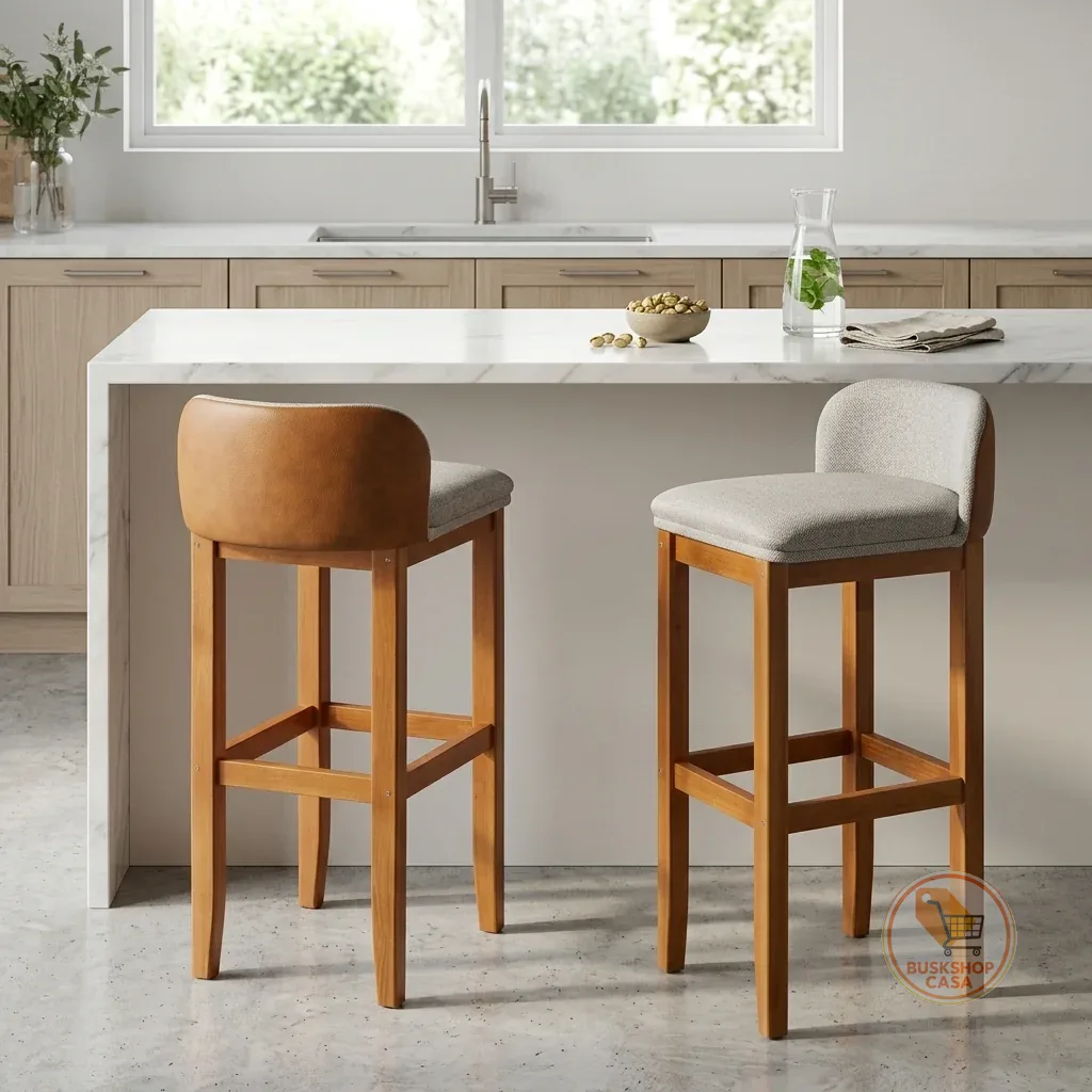 Kit 2 Banquetas Onix Alta Estofada para Área Gourmet e Cozinha Pés Madeira Maciça