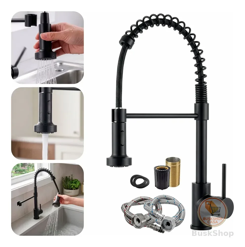 Torneira Para Pia De Cozinha Monocomando Dupla Saida Mesa Preto Fosco