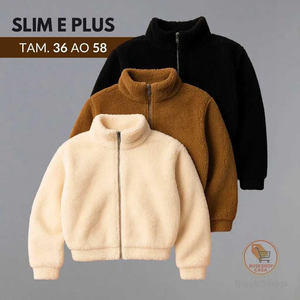Casaco Feminino Inverno Plus Size Blusa De Frio Feminina Casaco Teddy Feminino Gola Alta Com Ziper