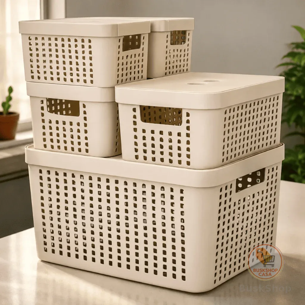 Kit 5 Caixas Organizadoras com Tampa Cesto Grande de Plástico 2 Litros 4,5 Litros 17 Litros