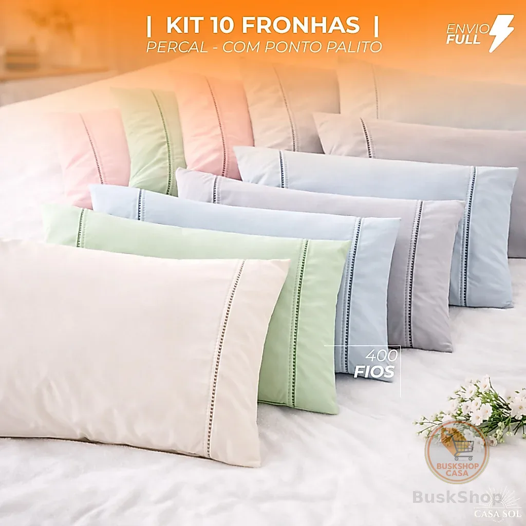 KIT FRONHAS  | 10 PEÇAS  |  PERCAL  |  400 FIOS  | PONTO PALITO  | VARIAS CORES