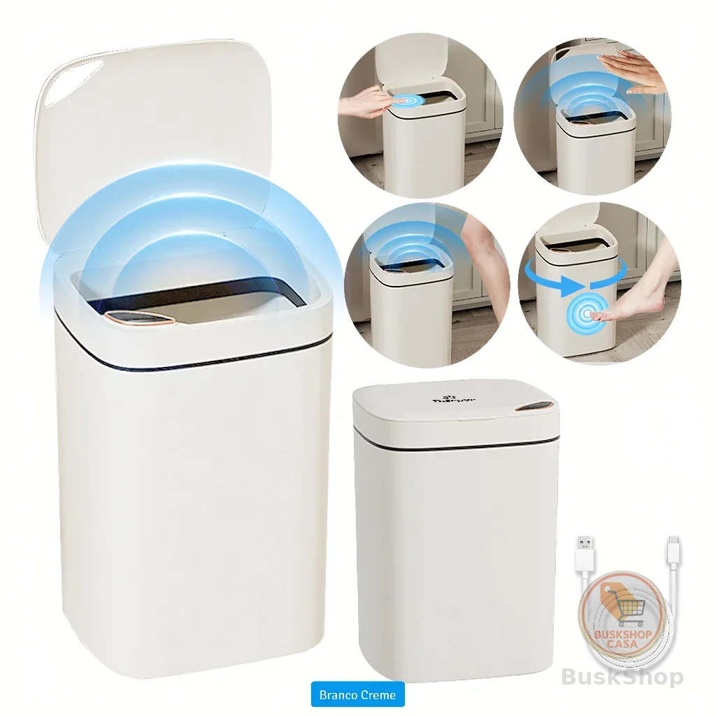 Lixeira Inteligente 12 14 16 Litros USB com Sensor Automático 3 Funções Banheiro Cozinha Escritório