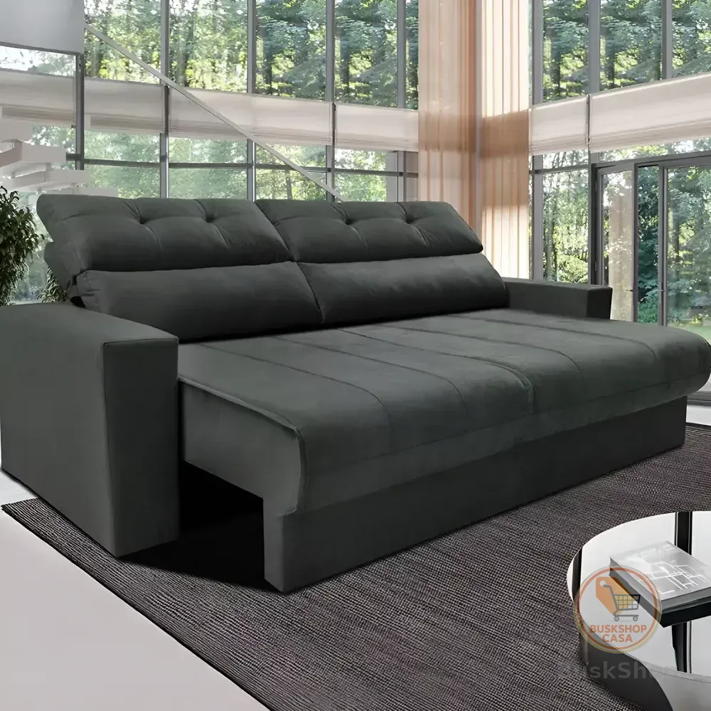 Sofá 3 Lugares Clean Retrátil Reclinável Cama Inbox - Cinza - Liso