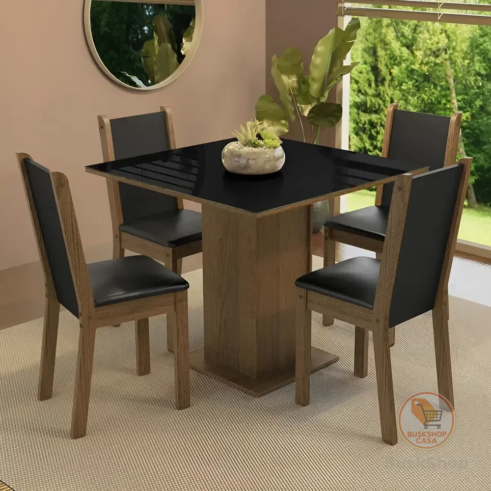 Sala De Jantar Mesa Tampo De Vidro 4 Cadeiras Tifani Madesa