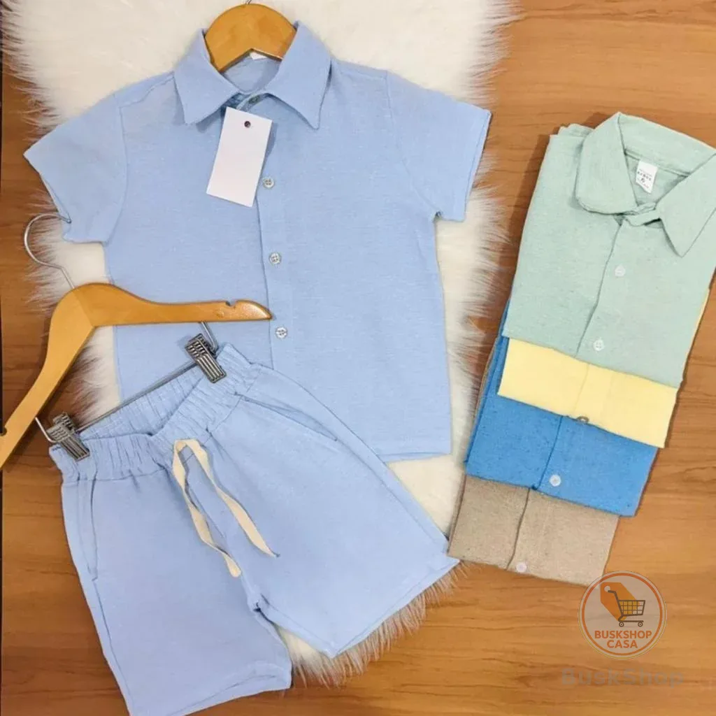 Conjunto Infantil Linho Camisa e Short Menino 2 Peças