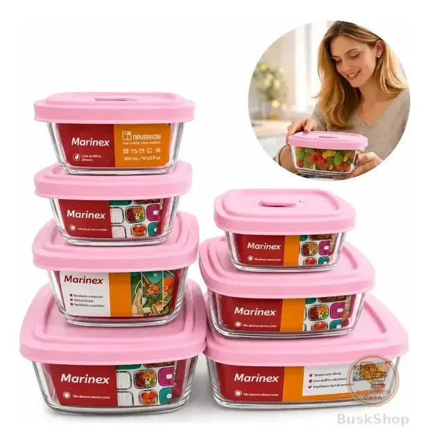 Pote De Vidro Marinex Kit 7 Pecas 2l,1l,.05l, 1l Rosa