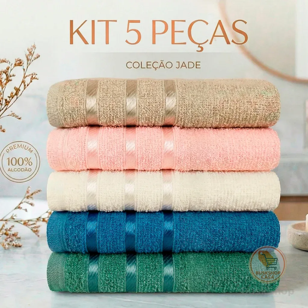 Kit 5pçs Toalhas de Rosto de 45x60cm 100% Algodão - Coleção Jade