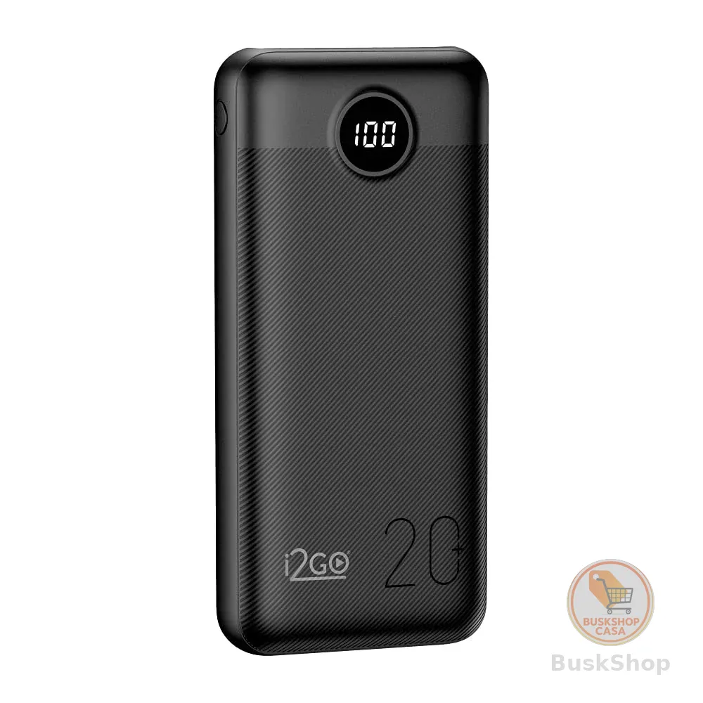 Carregador Portátil (Power Bank) Ultra Rápido 20000mAh, Power Delivery 20W, 2 Saídas USB + 1 Saída/Entrada USB-C, Preto, i2GO PRO
