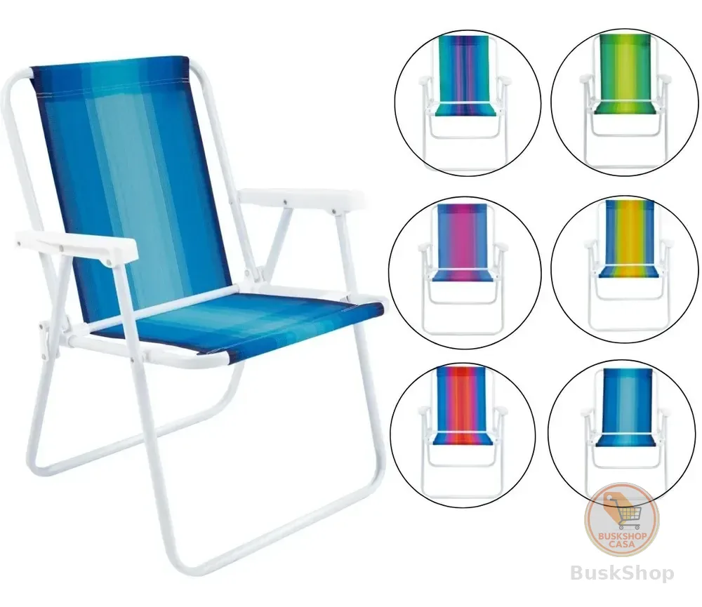 Cadeira De Praia Dobravel Mor Aço Sortida Unitário Oferta Branco
