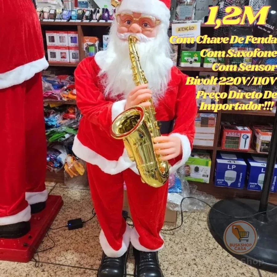 Papai Noel 1,2M Com Saxofone Bivolt 220V/110V Gigante Musical Com Sensor E Chave De Fenda