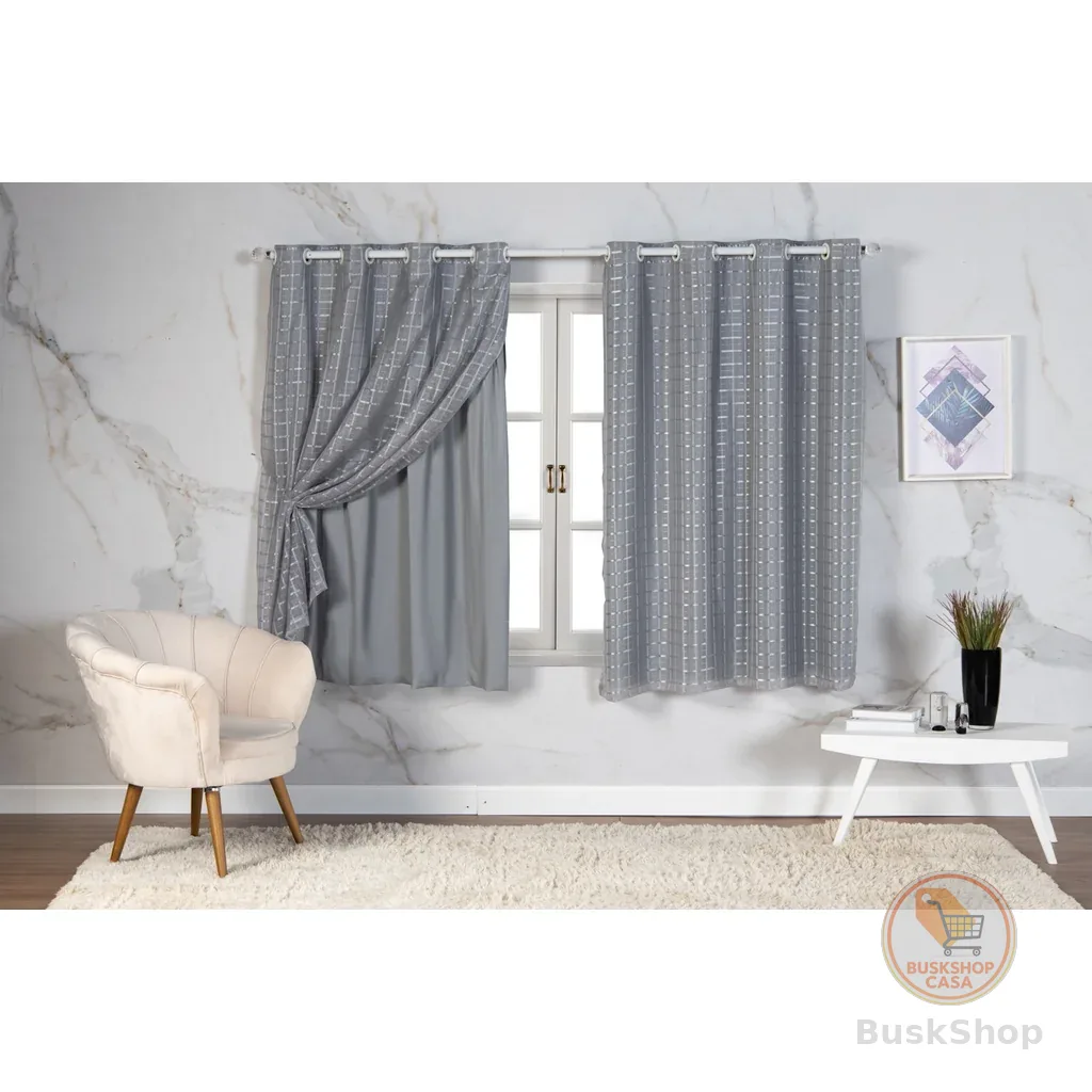 Cortina Com Blackout 2,00m x 1,40m PVC c/ Tecido Voil Xadrez Varias Cores Janela Quarto Sala