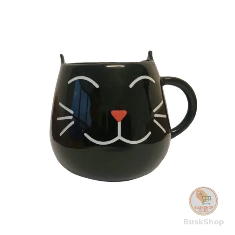Caneca Café Chá Gato Preto Carinhas 500ml Porcelana Fofa Presente Criativo